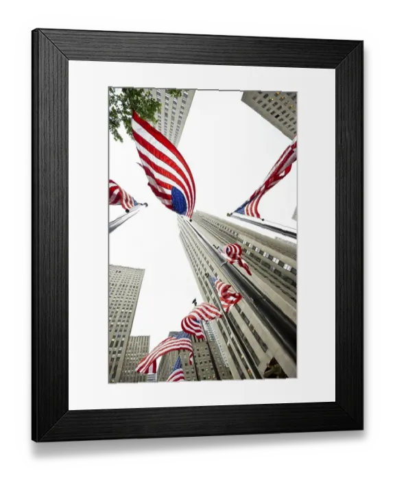 Framed Print : Rockefeller Center with U.S. American flags