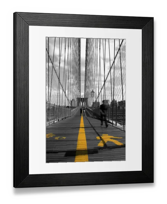 Framed Print : Brooklyn Bridge with yellow markings for pedestrians Framed Print : Brooklyn Bridge with yellow markings for pedestrians