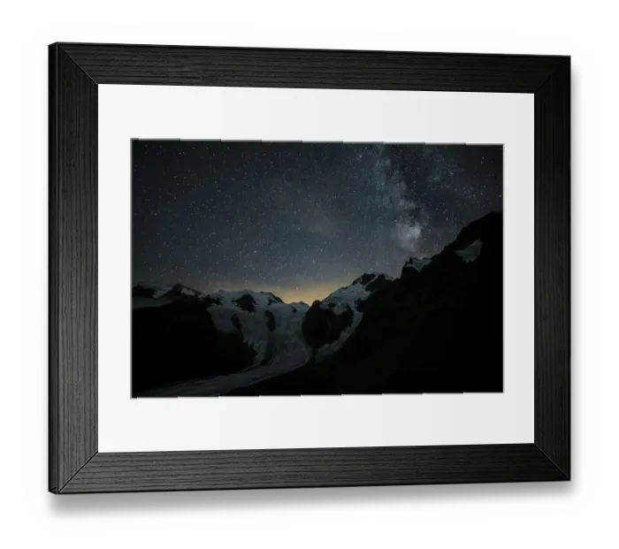 Framed Print : Starry sky with Milky Way over Morteratsch Glacier in Bernina Group