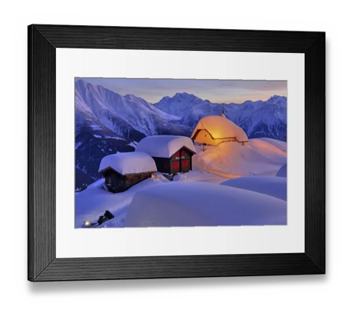 Framed Print : Chapel Maria in the snow with deep snow in the village centre Framed Print : Chapel Maria in the snow with deep snow in the village centre
