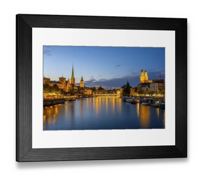 Framed Print : City panorama, Fraumuenster, Grossmuenster