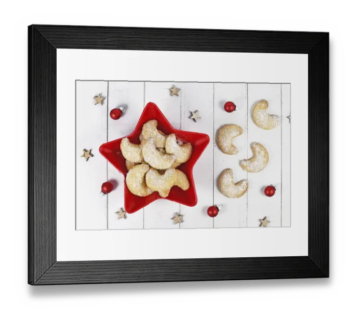 Framed Print : Top view of crescent Christmas cookies called Vanillekipferl