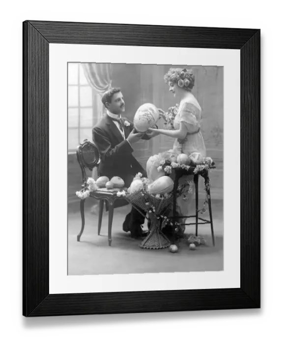 Framed Print : Historic photograph, Easter, couple with Easter eggs