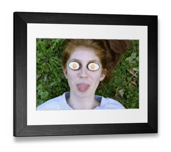 Framed Print : Girl, funny portrait, Easter eggs on the eyes