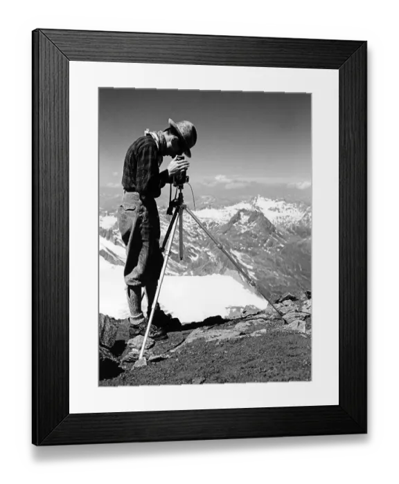 Framed Print : Photographer with Rollei camera and tripod