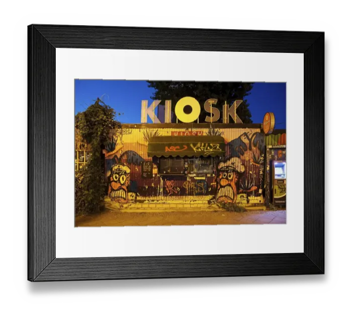 Framed Print : Shrill kiosk in the blue hour, Friedrichshain Framed Print : Shrill kiosk in the blue hour, Friedrichshain
