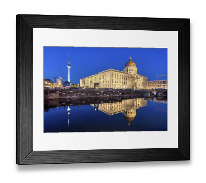 Framed Print : The rebuilt Berlin City Palace and the TV Tower by night