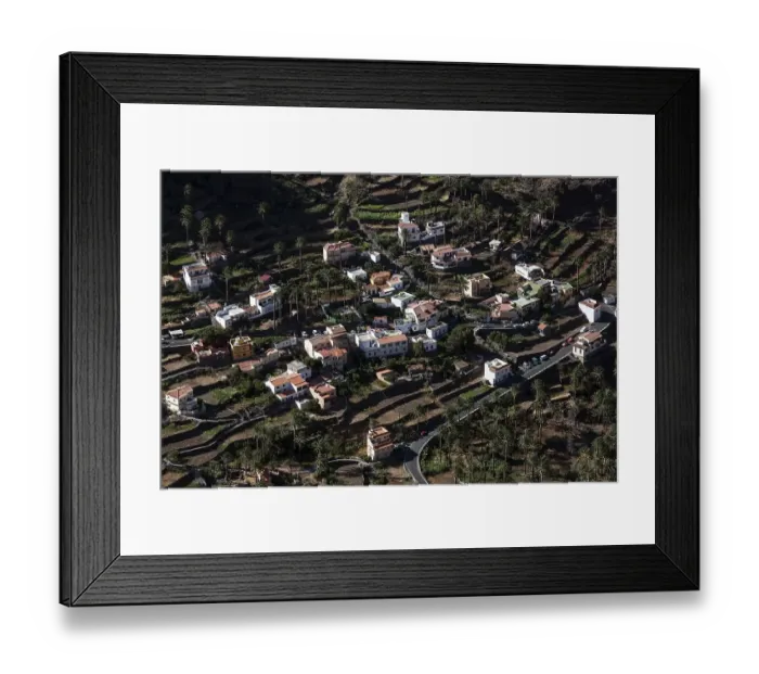 Framed Print : View from Mirador Cesar Manrique onto terraced fields and houses of Los Reyes