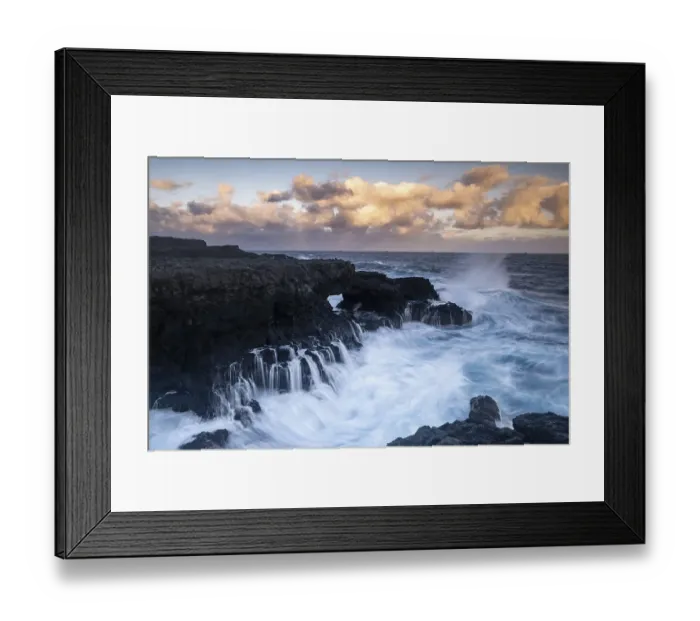 Framed Print : Sunrise, surf on rocky lava coast Framed Print : Sunrise, surf on rocky lava coast