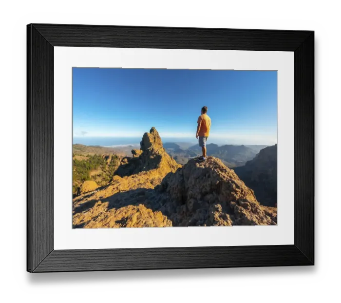 Framed Print : A man looking at the top of Pico de las Nieves in Gran Canaria Framed Print : A man looking at the top of Pico de las Nieves in Gran Canaria