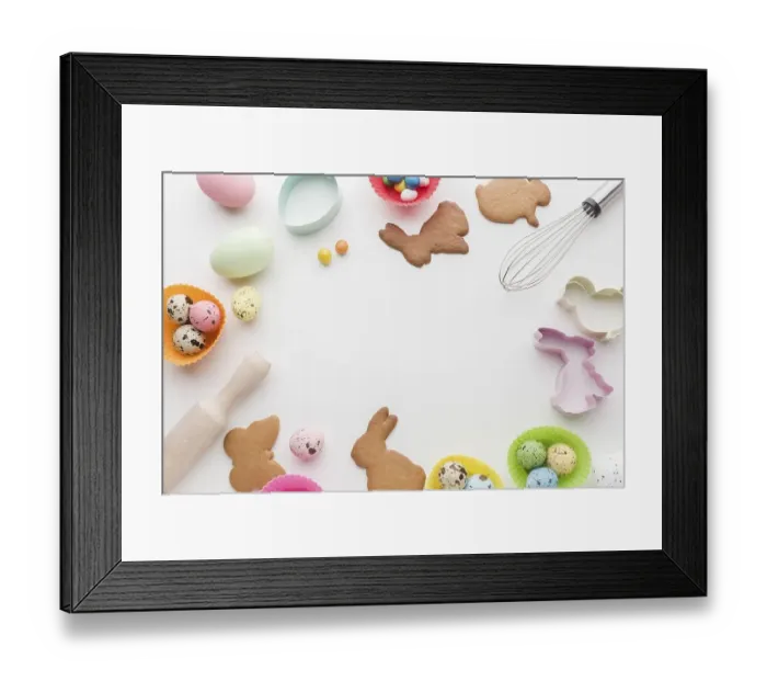 Framed Print : Top view cookies easter kitchen utensils frame Framed Print : Top view cookies easter kitchen utensils frame