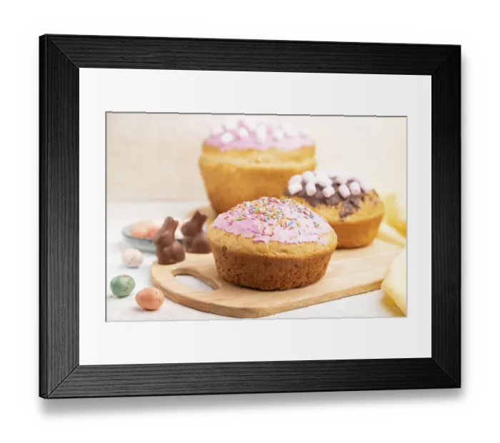 Framed Print : Homemade glazed and decorated easter pies with chocolate eggs and rabbits on a white concrete background Framed Print : Homemade glazed and decorated easter pies with chocolate eggs and rabbits on a white concrete background