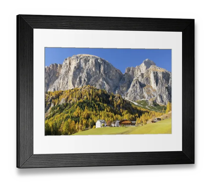 Framed Print : Houses in front of Dolomites in autumn Framed Print : Houses in front of Dolomites in autumn
