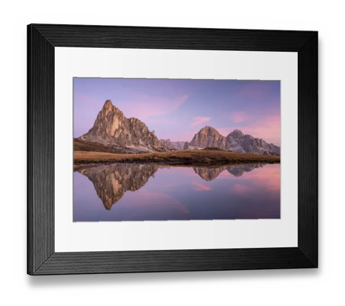 Framed Print : Reflection of the mountains at Passo di Giau