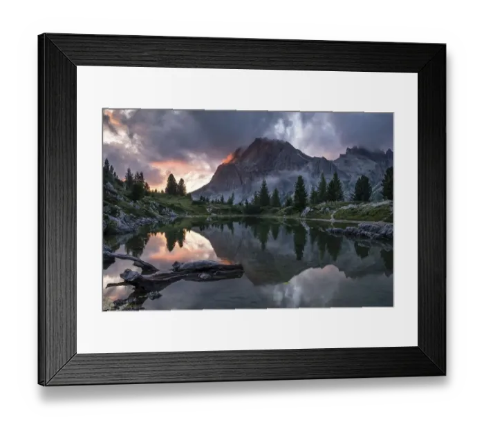 Framed Print : Evening atmosphere at Lake Lago de Limides and Lagazuoi