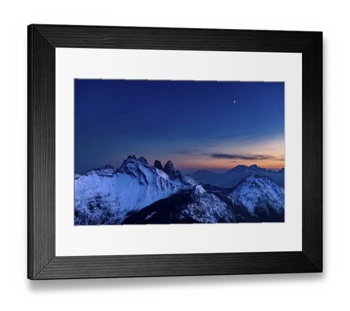 Framed Print : Snow-covered mountain peaks of the Bosconero group at blue hour Framed Print : Snow-covered mountain peaks of the Bosconero group at blue hour