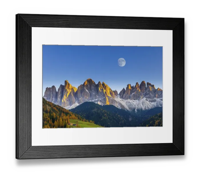 Framed Print : Geislergruppe in the evening light with moon Framed Print : Geislergruppe in the evening light with moon