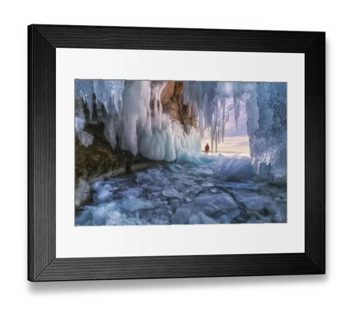 Framed Print : Beautiful little ice cavern in frozen Khuvsgul lake