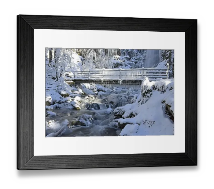 Framed Print : Bridge with icicles and frozen stream
