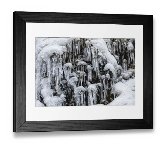 Framed Print : Icicles on the rock face at Skogafoss waterfall Framed Print : Icicles on the rock face at Skogafoss waterfall
