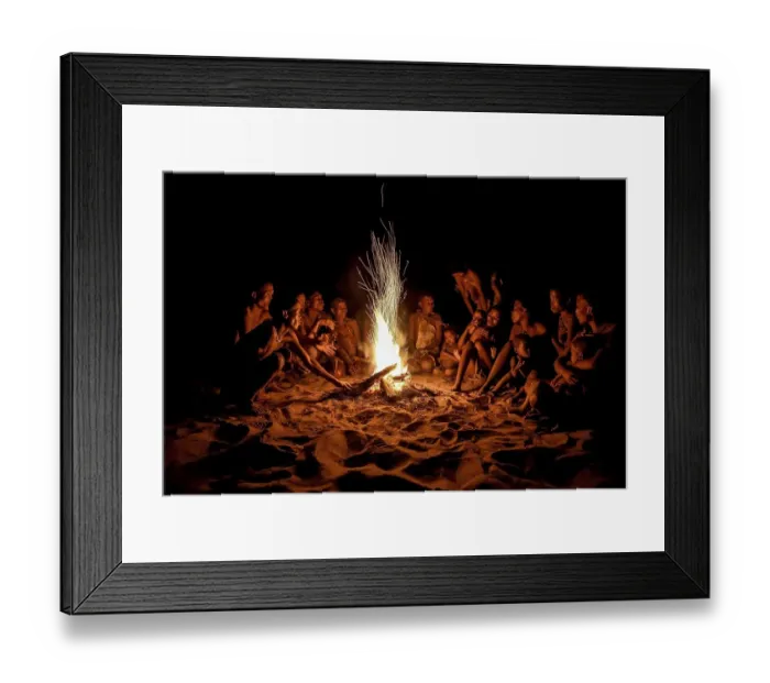 Framed Print : Bushmen of the Ju /  Hoansi-San sitting at the campfire