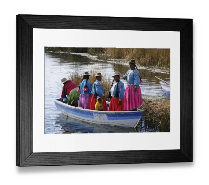 Framed Print : 5 Uro-women and a toddler, boat Framed Print : 5 Uro-women and a toddler, boat