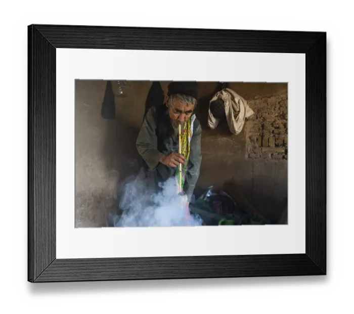 Framed Print : Sufi man smoking marihuana, Balkh