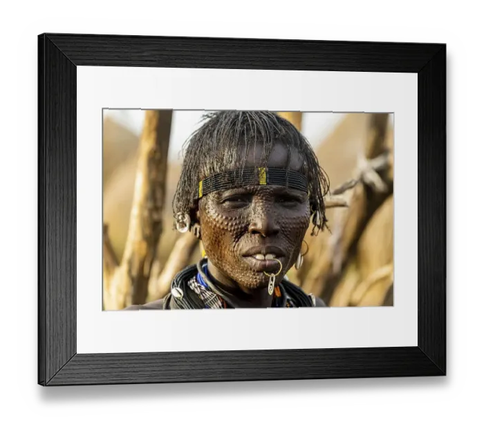 Framed Print : Scar face as a mark of beauty woman from the Jiye tribe