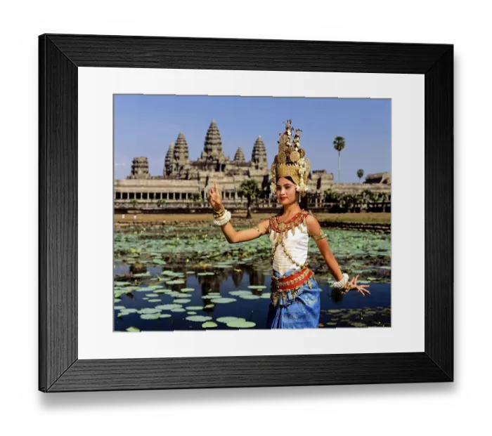 Framed Print : Temple dancer or apsara at the Lotus Pond in front of the temple of Angkor Wat Framed Print : Temple dancer or apsara at the Lotus Pond in front of the temple of Angkor Wat