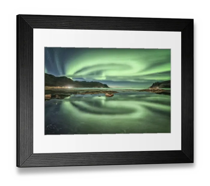 Framed Print : Aurora borealis reflected in the sea