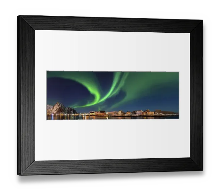 Framed Print : Northern lights in Svolva Panorama Lofoten Norway