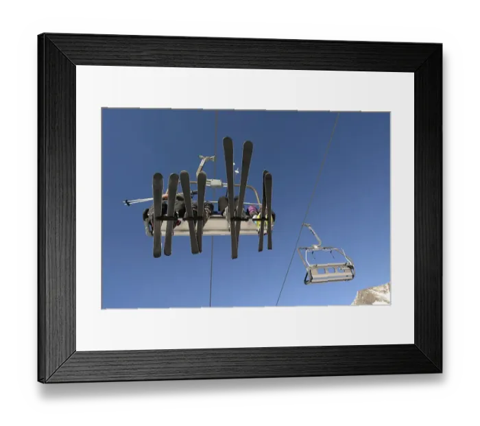 Framed Print : Ski lift and skiers, children and an adult