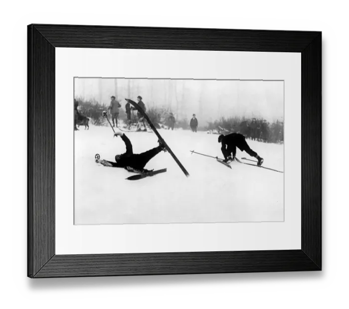 Framed Print : Winter sports, two fallen skiers
