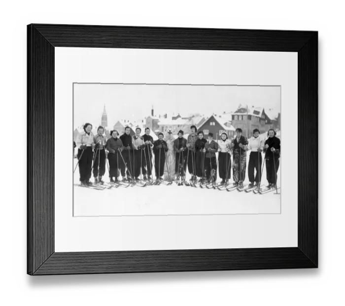 Framed Print : Winter sports, skiers with polar bear