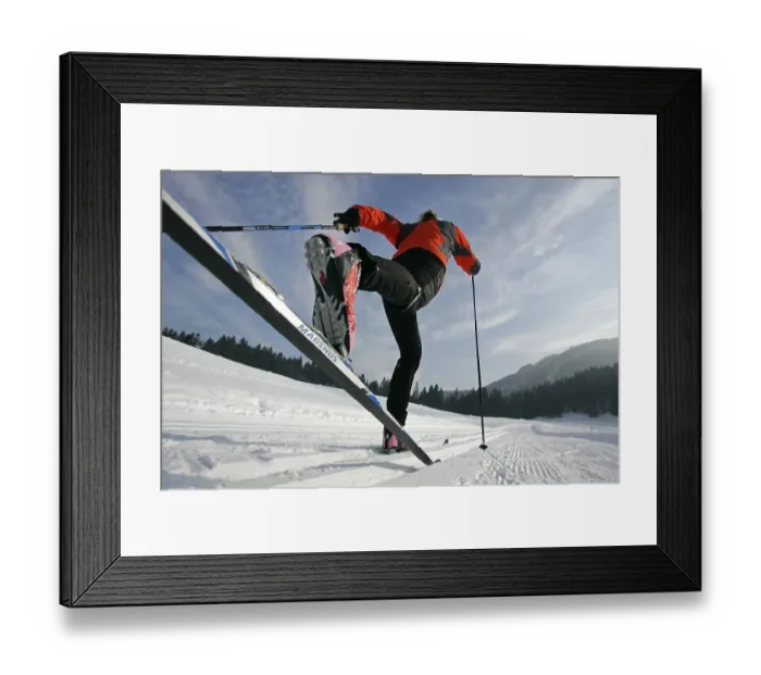 Framed Print : Ski touring woman classic style