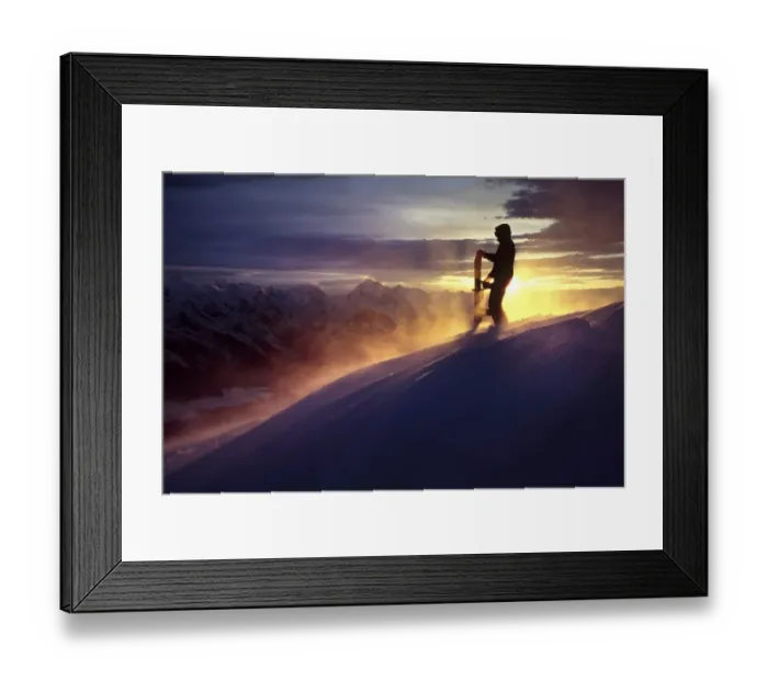 Framed Print : Snowboarder in a snowstorm, view of Karwendel Range