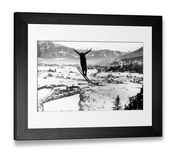 Framed Print : Ski jumper, historic photgraph, around 1937