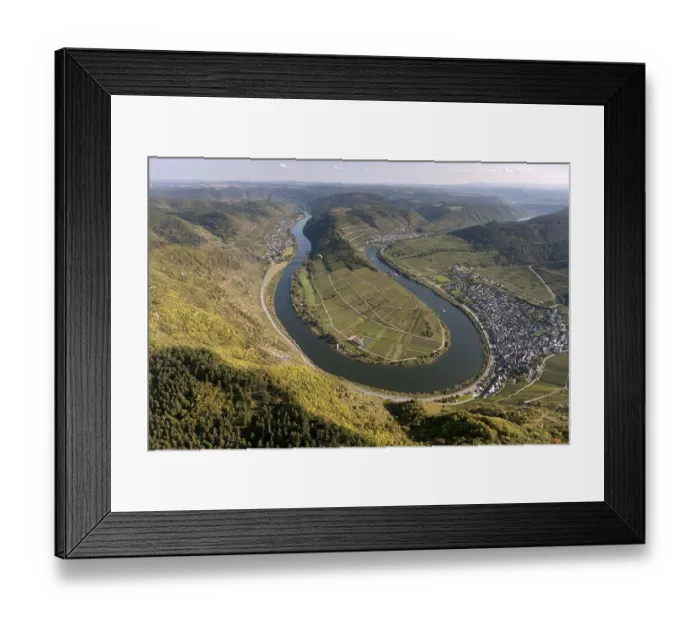 Framed Print : Aerial view, loop of the Moselle River near Bremm Framed Print : Aerial view, loop of the Moselle River near Bremm