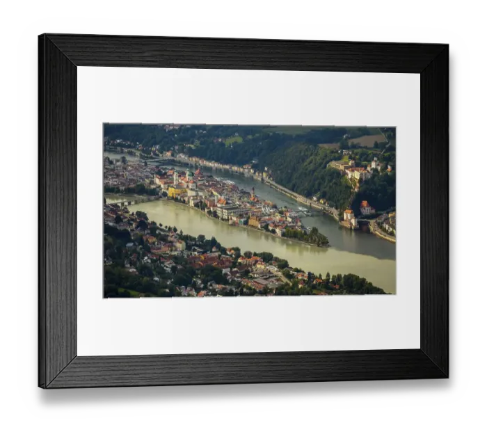 Framed Print : Historic centre of Passau, confluence of the three rivers Danube