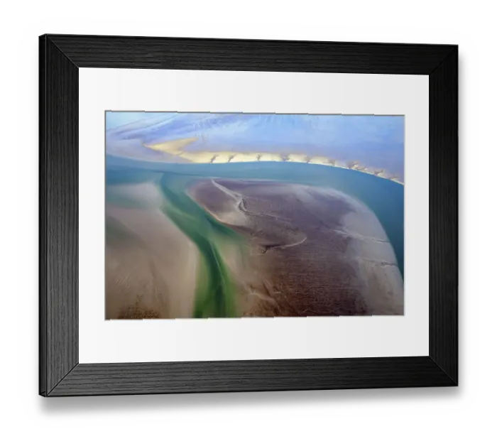 Framed Print : Aerial view of tidal creeks and sandbanks in the North Sea