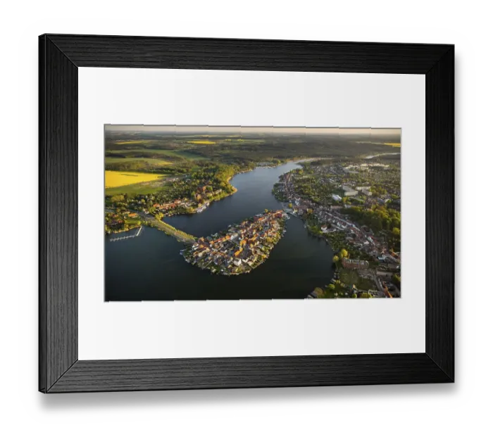 Framed Print : Aerial view, Malchow with Malchower See lake and the island with the historic centre and its old market square