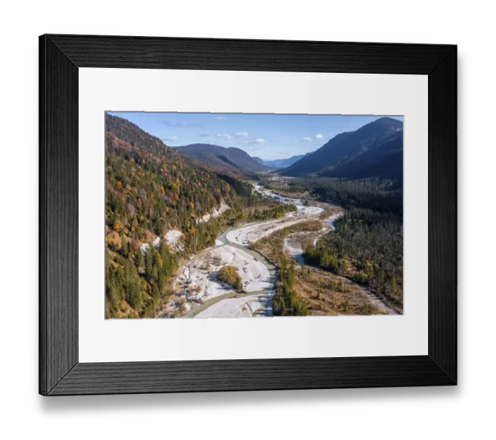 Framed Print : Aerial view, natural riverbed of the upper Isar Framed Print : Aerial view, natural riverbed of the upper Isar