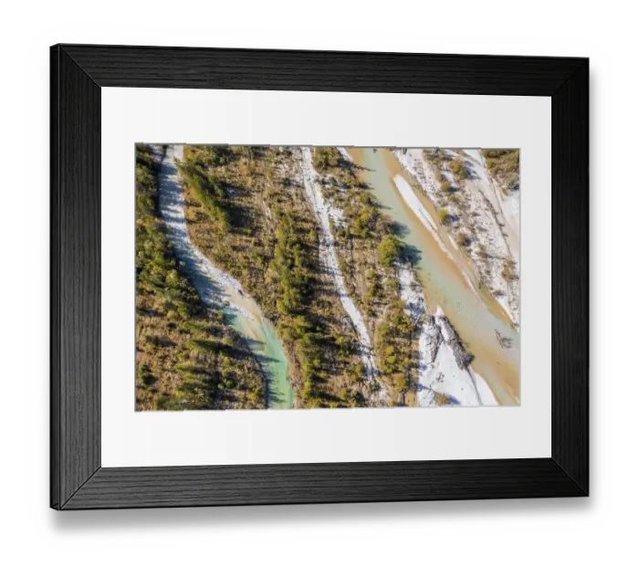 Framed Print : Aerial view, natural riverbed of the upper Isar