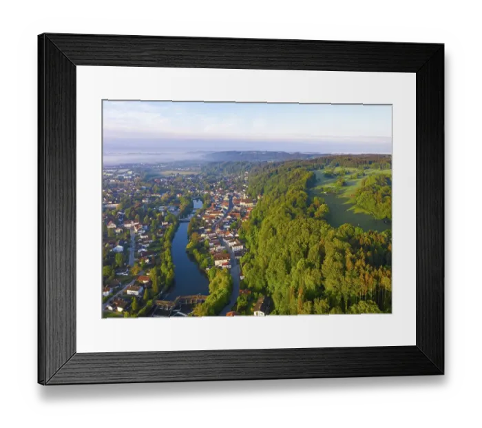 Framed Print : Wolfratshausen, old town with Loisach and mountain forest Framed Print : Wolfratshausen, old town with Loisach and mountain forest