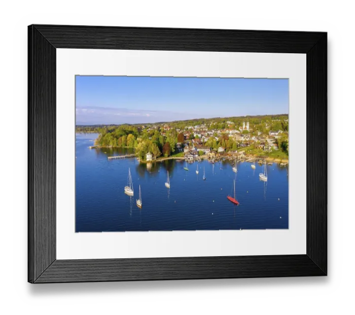 Framed Print : Brahms pavilion and boathouses at Starnberger See