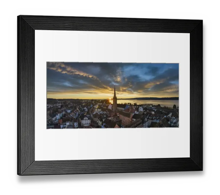 Framed Print : Aerial view of the town of Radolfzell on Lake Constance with the Radolfzell Minster at sunrise