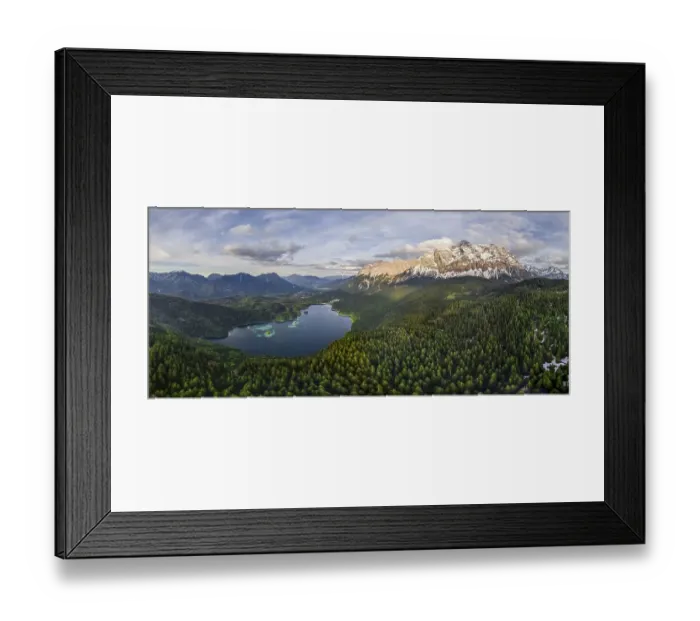 Framed Print : Eibsee lake and Zugspitze massif with Zugspitze