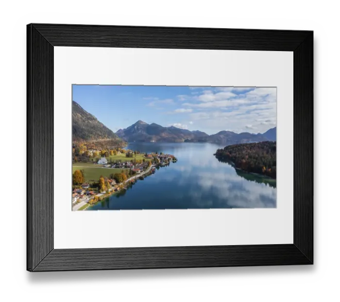 Framed Print : Aerial view, Walchensee mountains in autumn