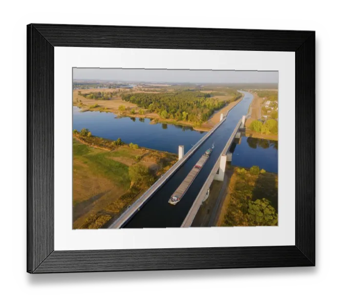 Framed Print : Drone shot, cargo ship on the Mittelland Canal