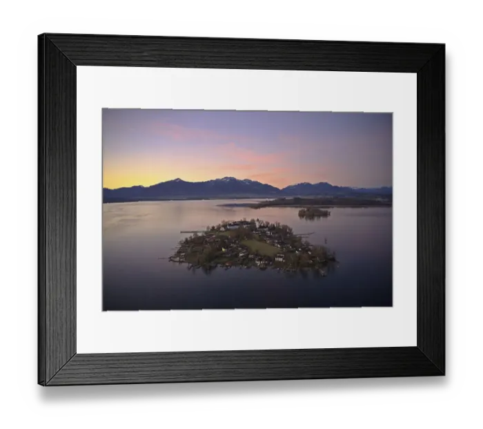 Framed Print : View from above over the Chiemsee at sunrise